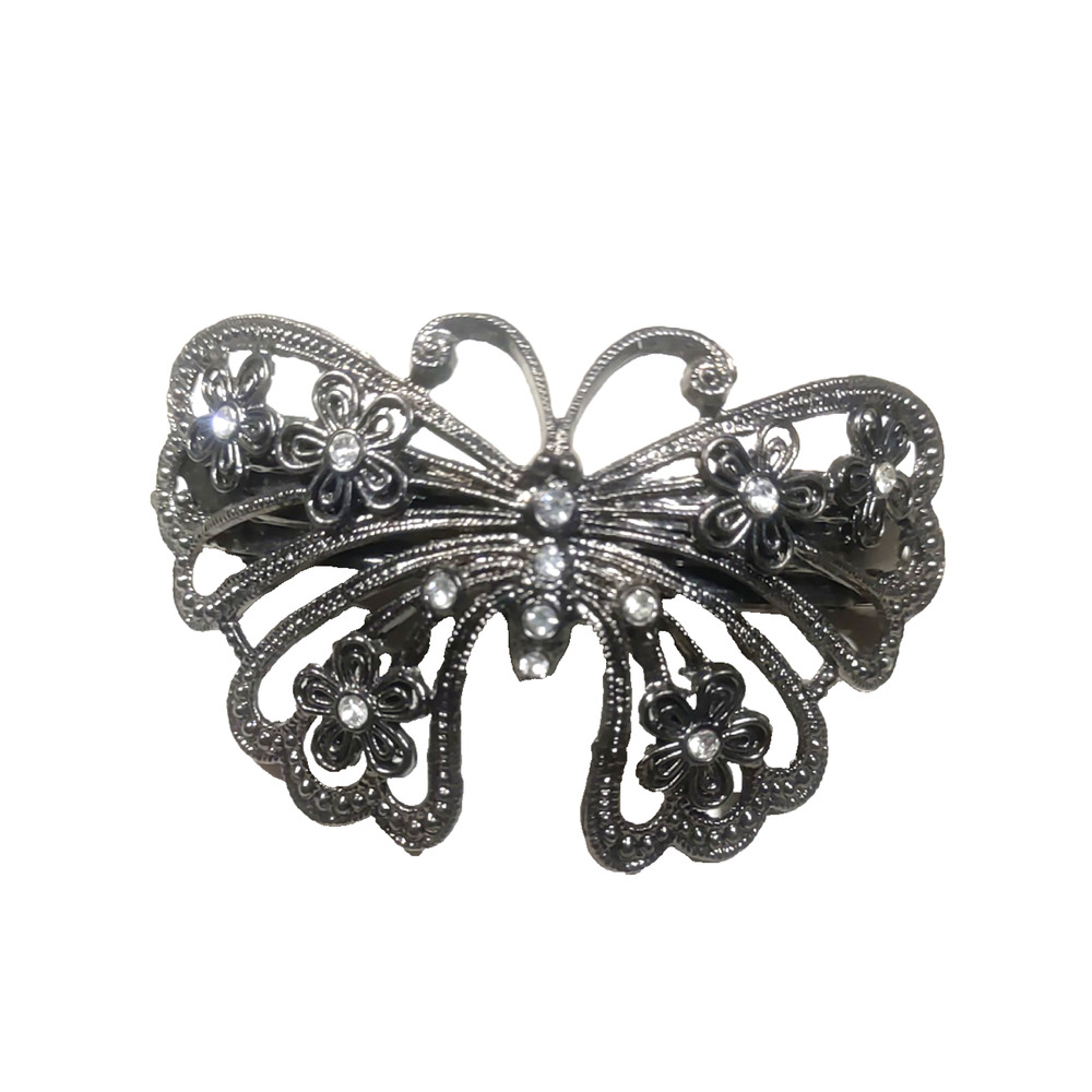Black Butterfly Hair Barrettes Rhinestone Tension Clip Large Feminine Whimsy...